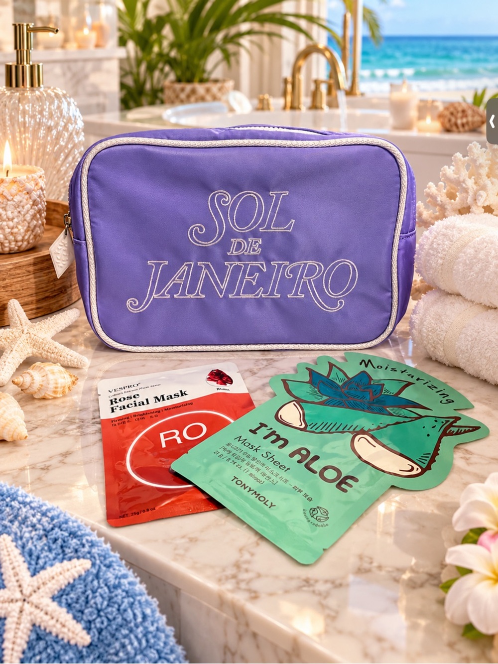 Sol de Janeiro Lavender Cosmetic Pouch with White Trim